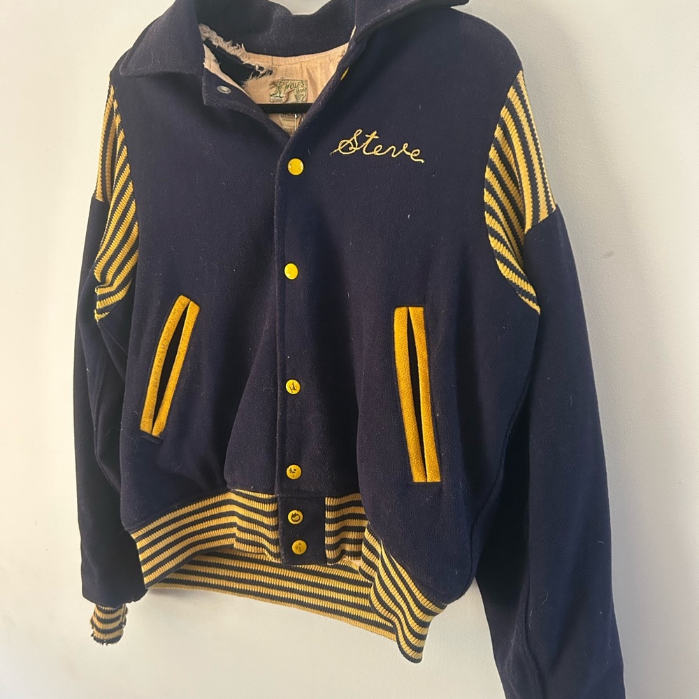 Kids Navy and Yellow Varsity Jacket - 'Steve' Embroidered